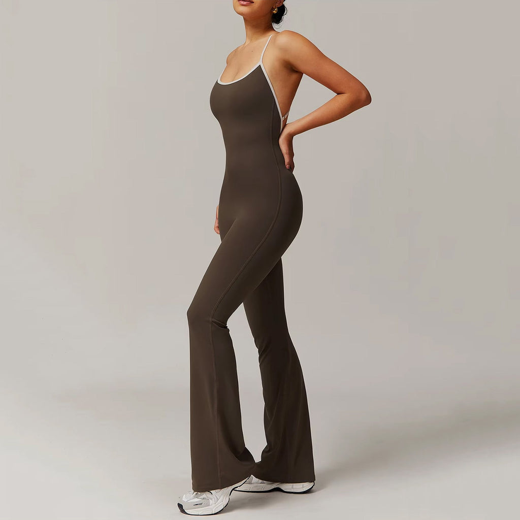 Çizgi Detaylı Sırt Dekolteli Büzgü Tulum