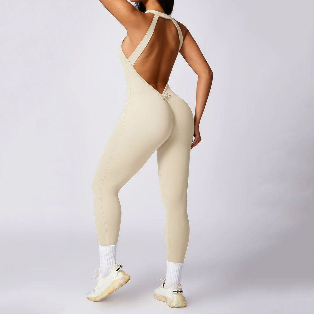 Sırt Dekolteli Büzgü Tayt Tulum