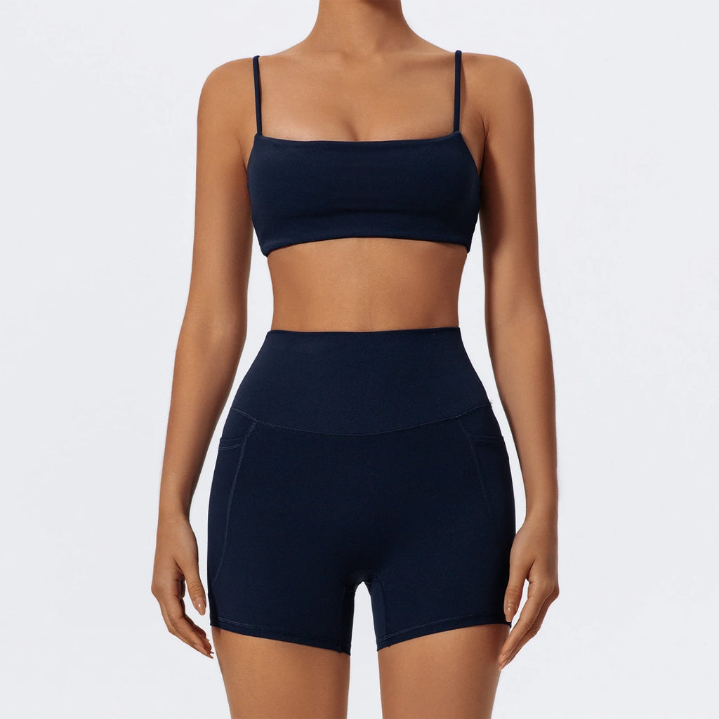 İnce Askılı Bra Cepli Biker Takım