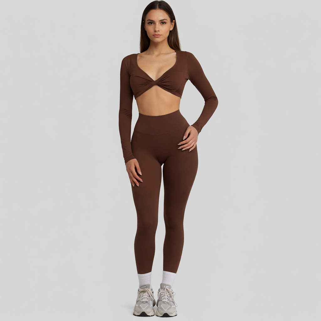 Uzun Kollu Burgu Bra Tayt Takım