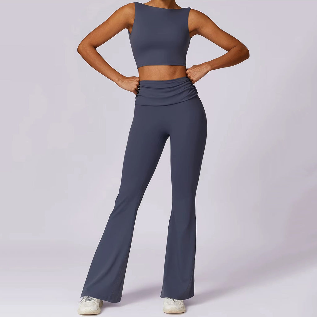 Sırt Dekolteli Crop Flare Takım