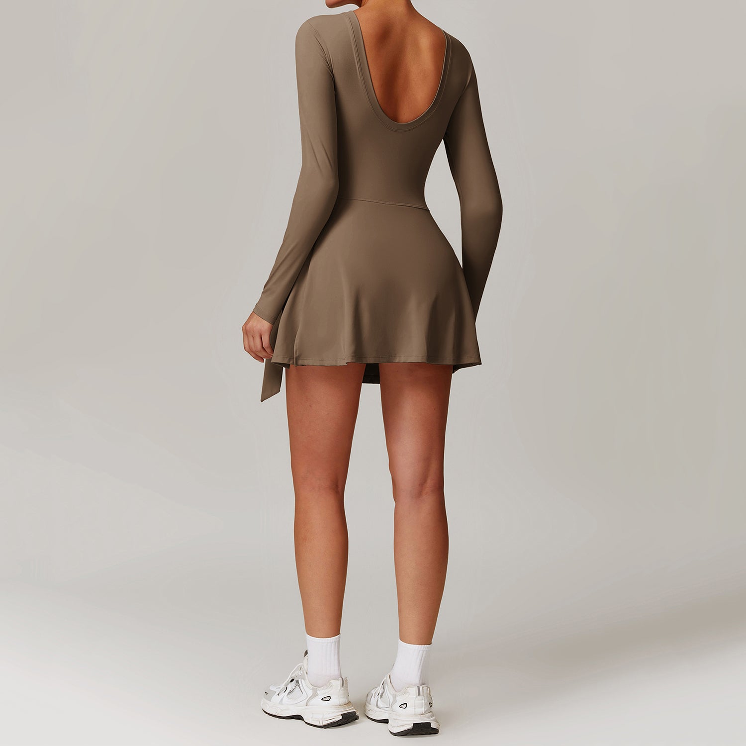 Uzun Kollu Belden Bağlama Detaylı Etek Tulum