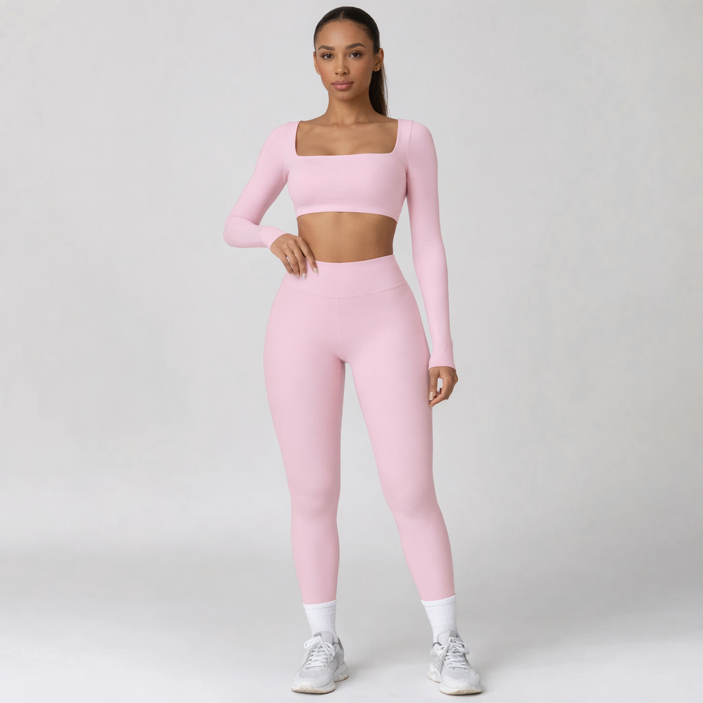 Uzun Kollu Crop Büzgü Tayt Takım