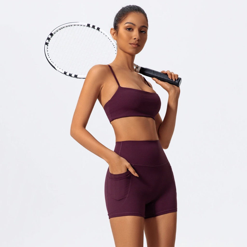 İnce Askılı Bra Cepli Biker Takım