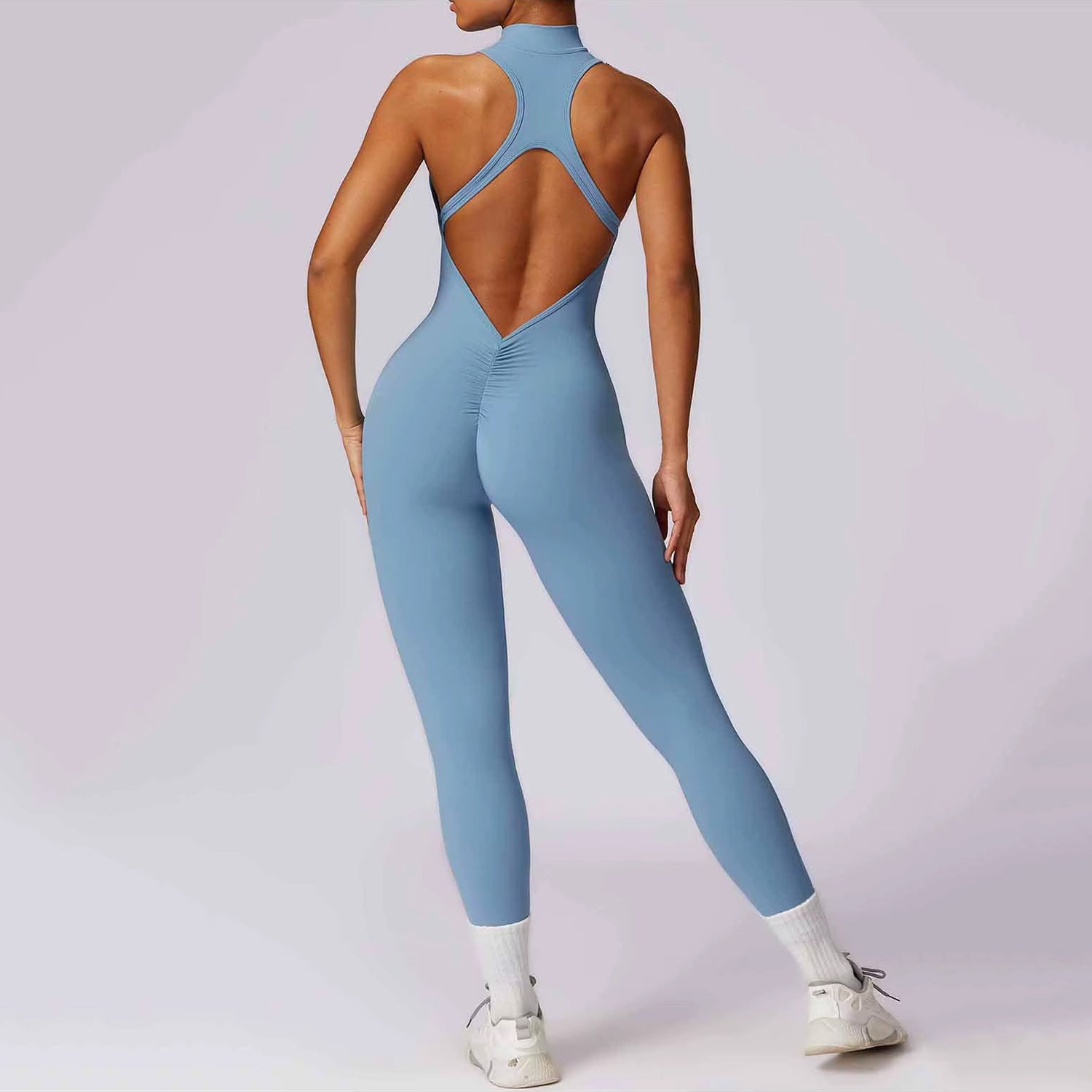 Sırt Detaylı Fermuarlı Büzgü Tayt Tulum