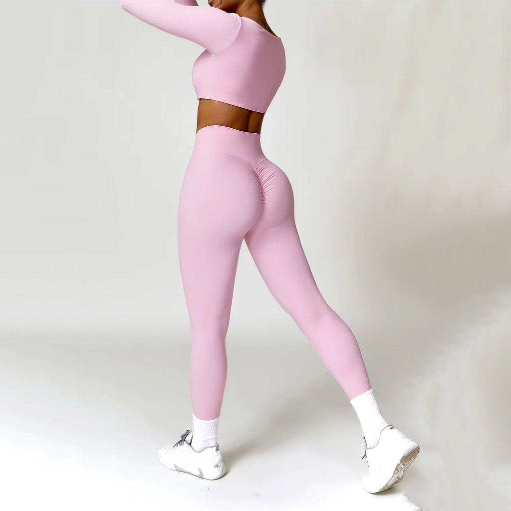 Uzun Kollu Crop Büzgü Tayt Takım