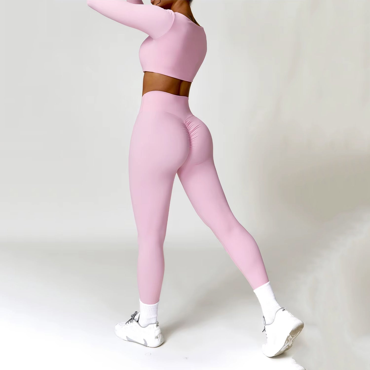 Uzun Kollu Crop Büzgü Tayt Takım