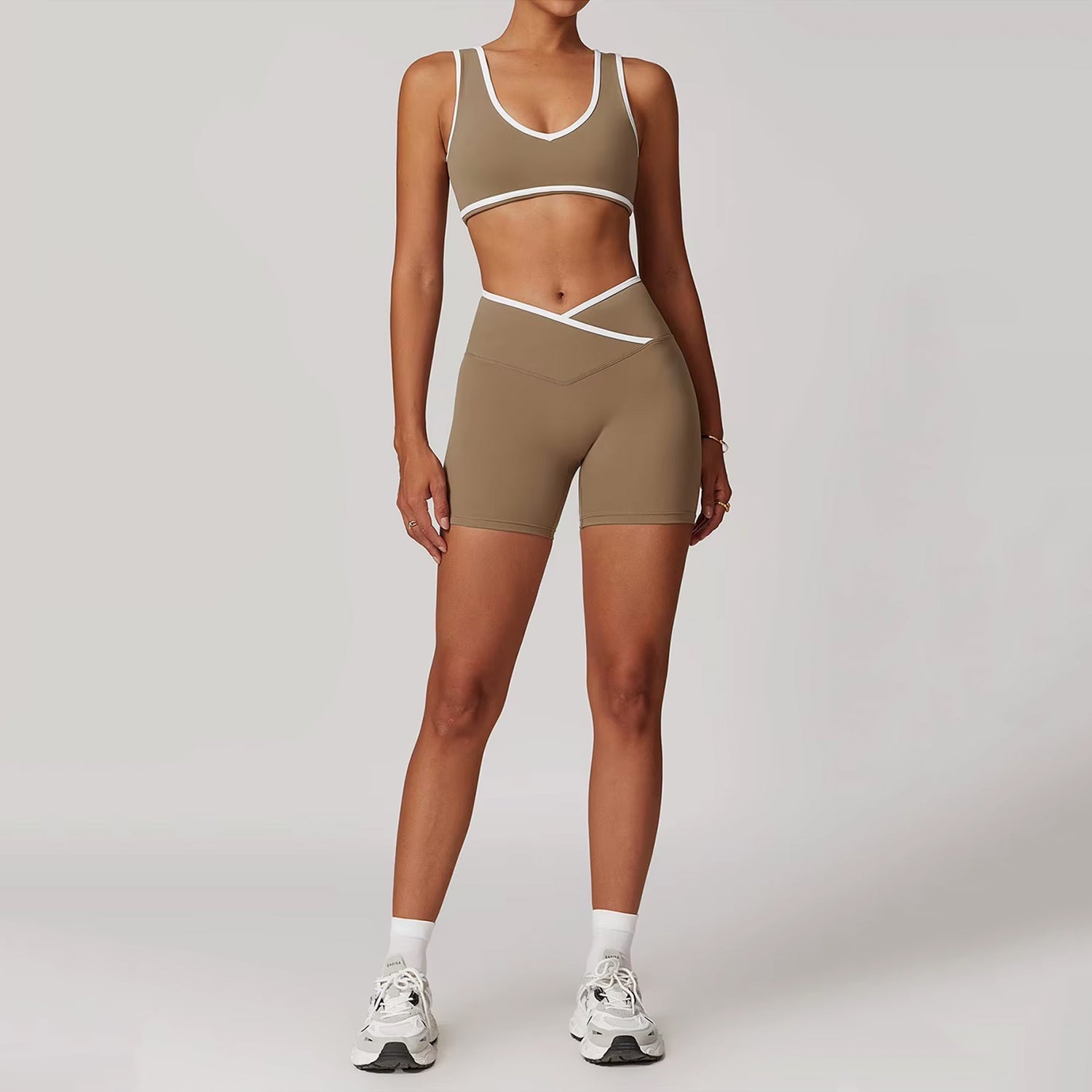 Çizgi Detaylı Bra Biker Takım