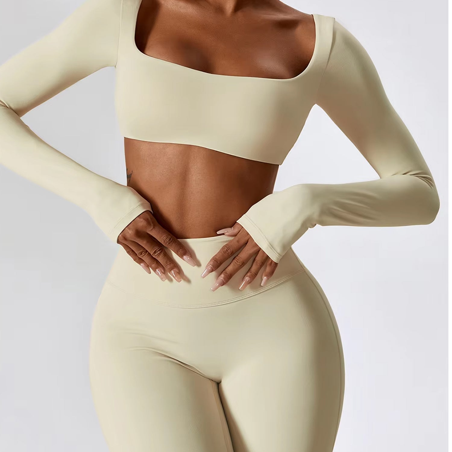 Uzun Kollu Crop Büzgü Flare Takım