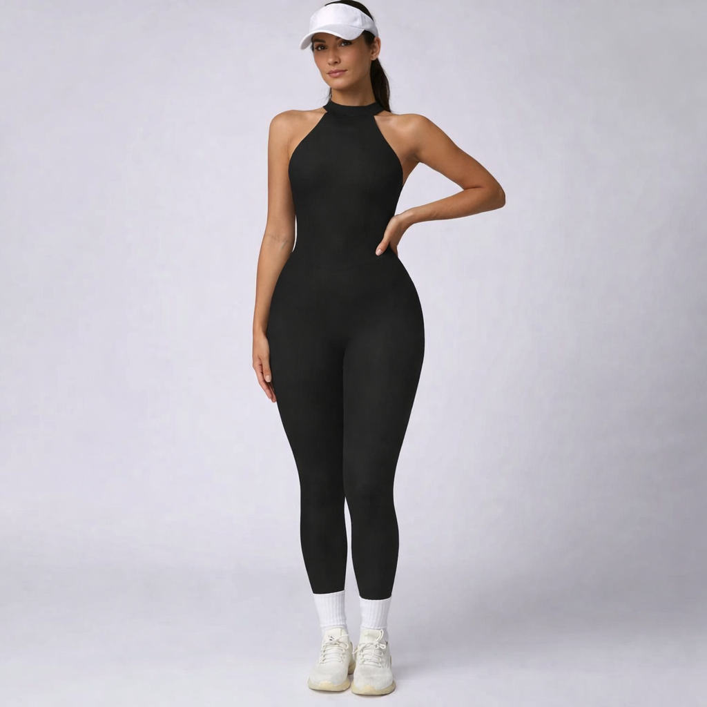 Sırt Dekolteli Büzgü Tayt Tulum