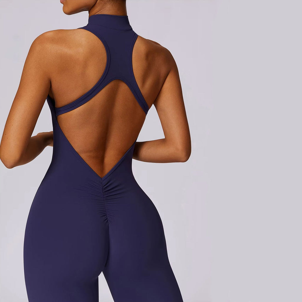 Sırt Detaylı Fermuarlı Büzgü Tayt Tulum