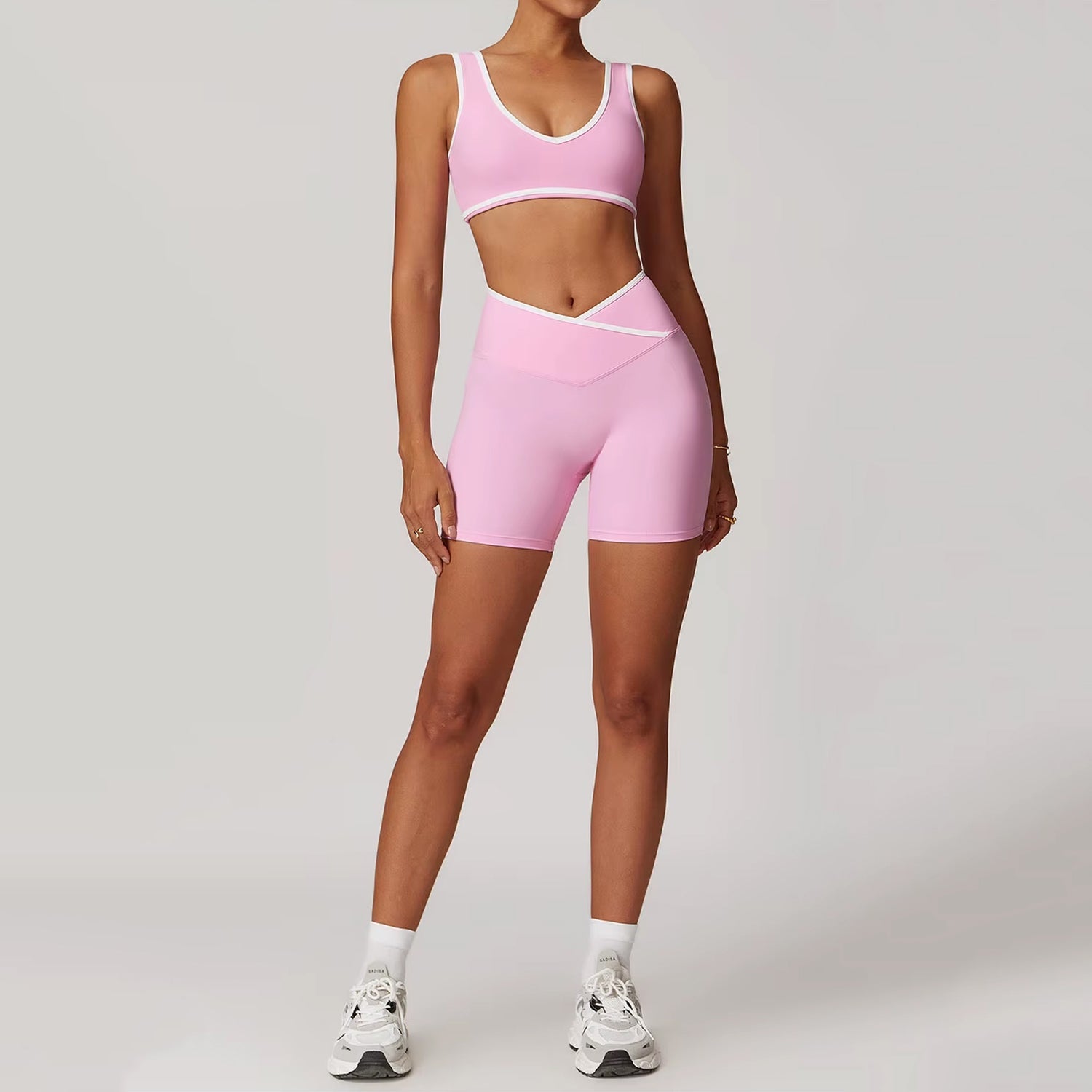 Çizgi Detaylı Bra Biker Takım