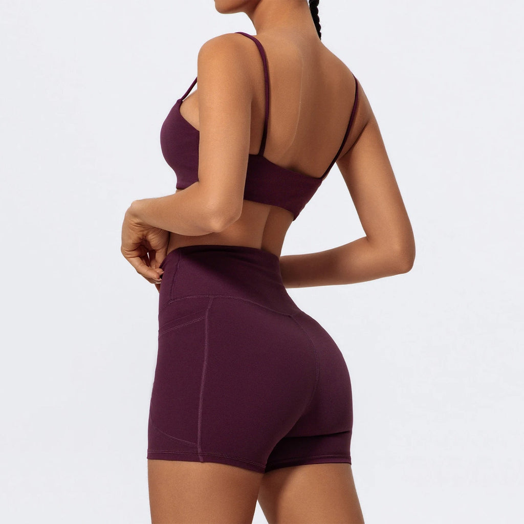 İnce Askılı Bra Cepli Biker Takım