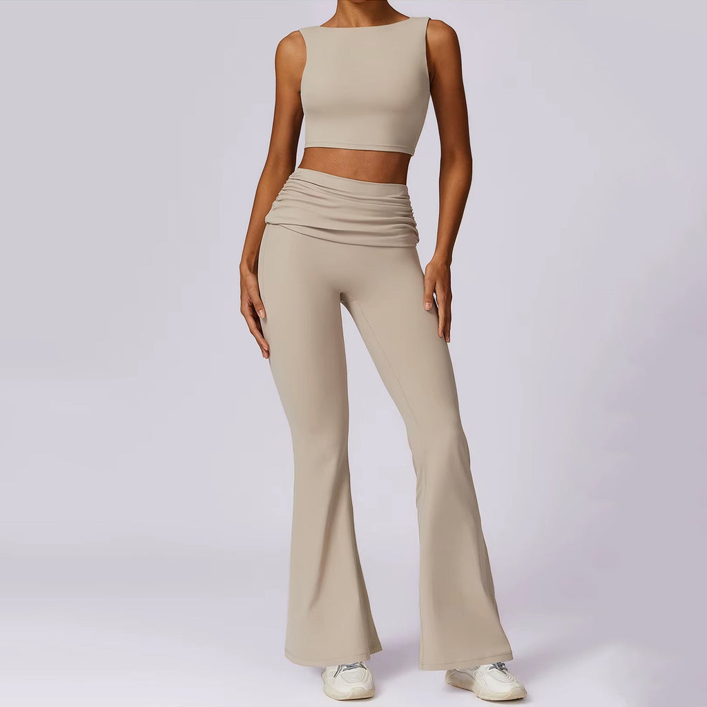 Sırt Dekolteli Crop Flare Takım