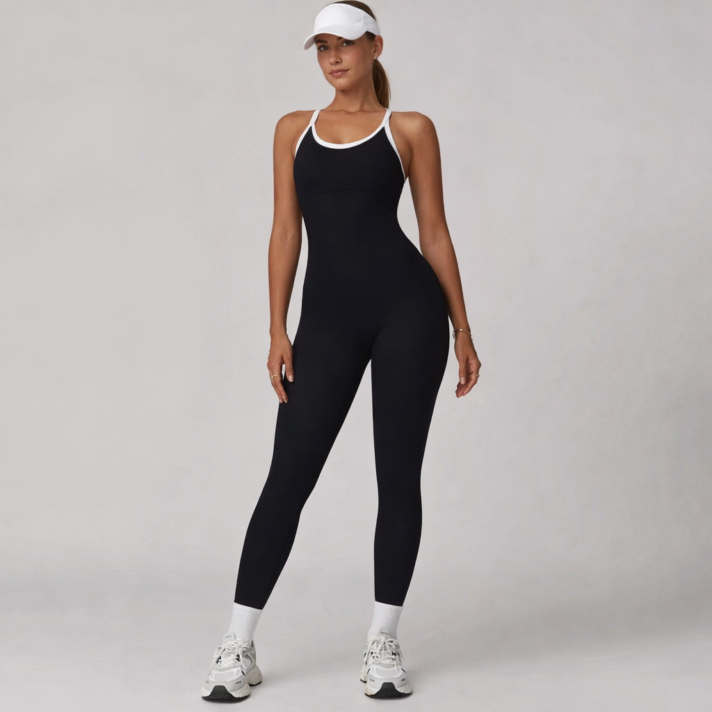 Beyaz Bra Detaylı İnce Askılı Tulum