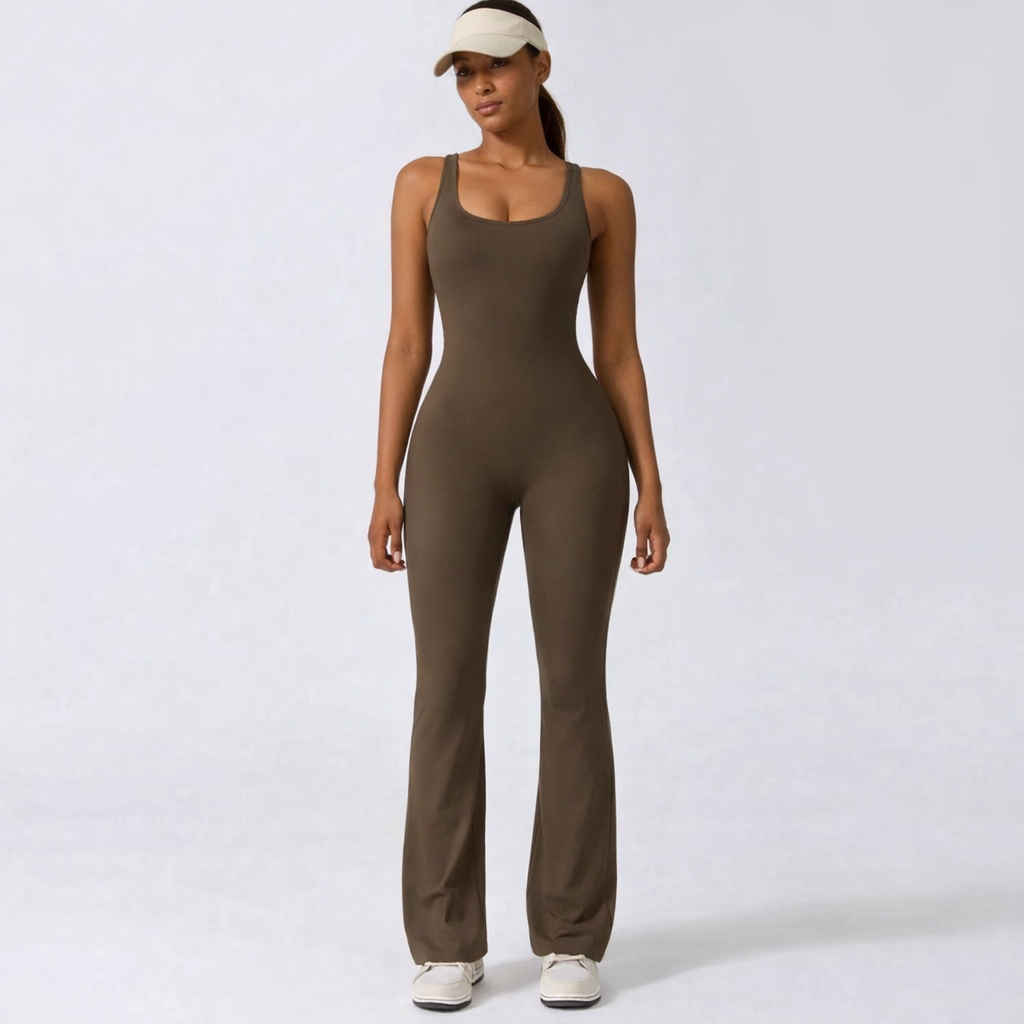 Sırt Detaylı Büzgü Flare Tulum