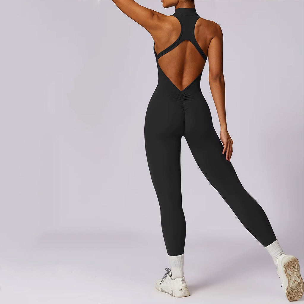 Sırt Detaylı Fermuarlı Büzgü Tayt Tulum