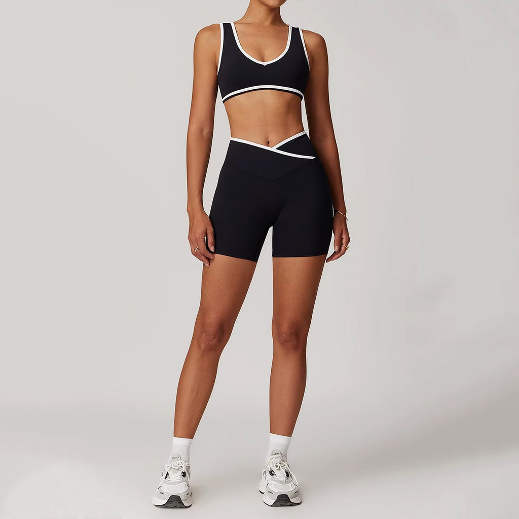 Çizgi Detaylı Bra Biker Takım