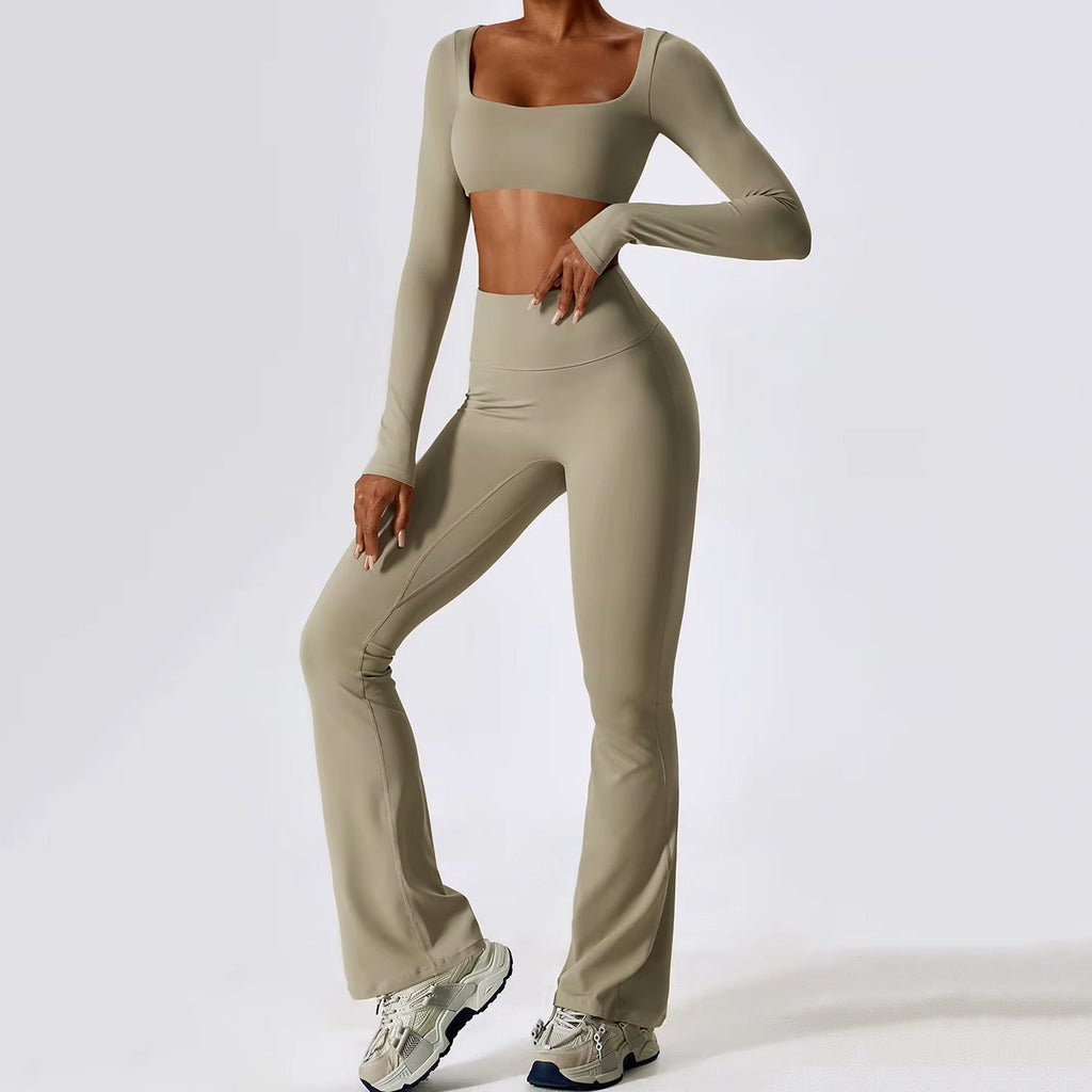 Uzun Kollu Crop Büzgü Flare Takım