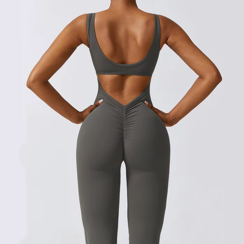 Sırt Detaylı Büzgü Flare Tulum