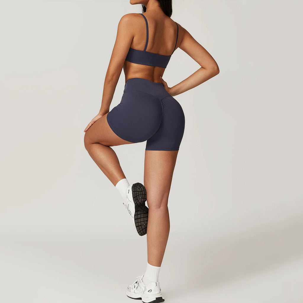 İnce Askılı Bra Çapraz Bel Büzgü Biker Takım