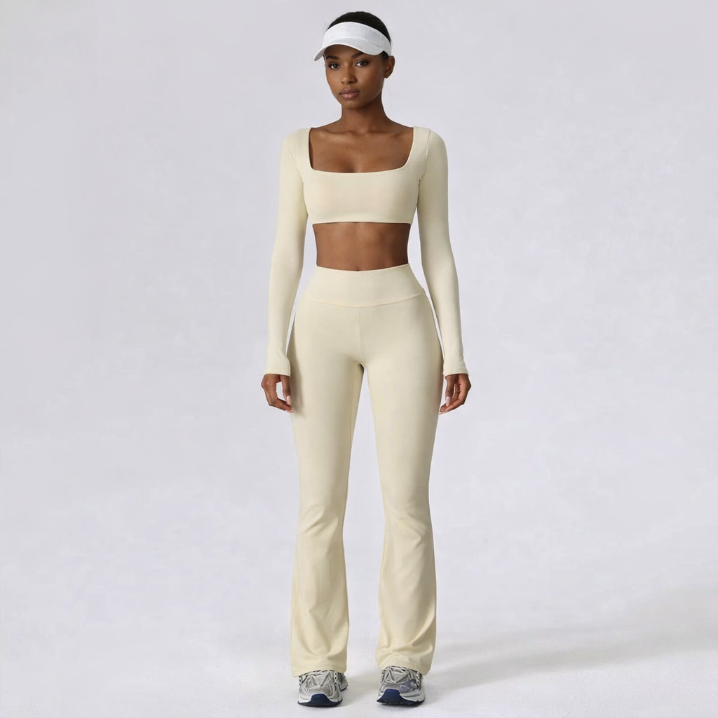 Uzun Kollu Crop Büzgü Flare Takım