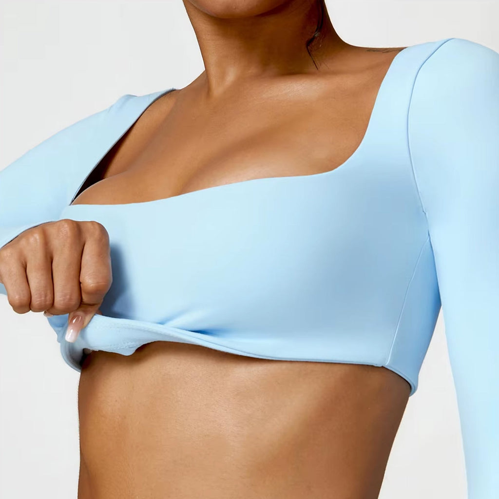 Uzun Kollu Crop Büzgü Biker Şort Takım