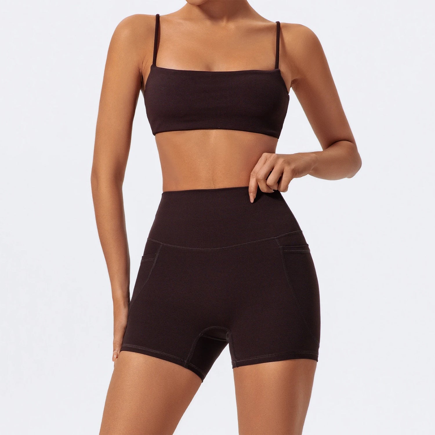 İnce Askılı Bra Cepli Biker Takım