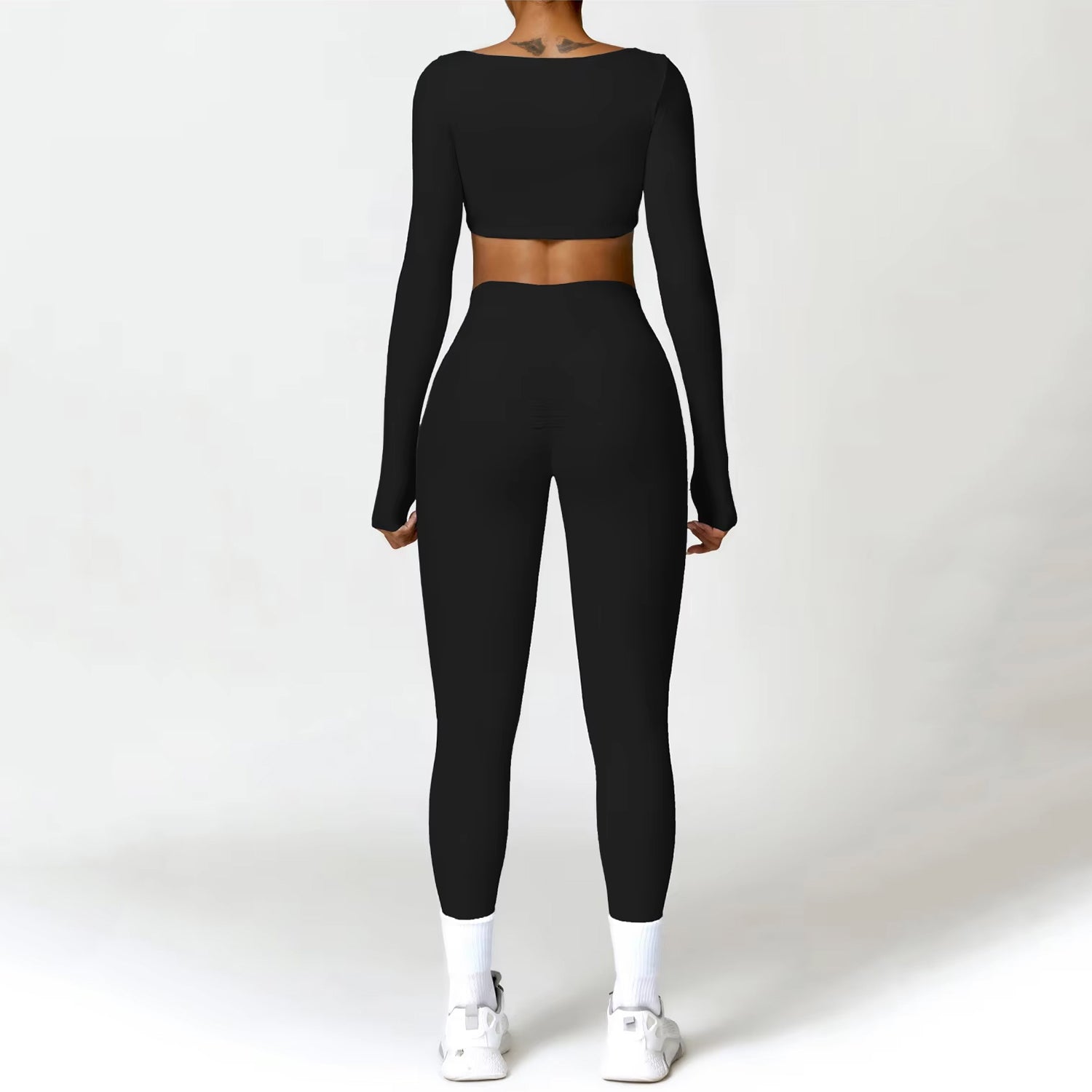 Uzun Kollu Crop Büzgü Tayt Takım