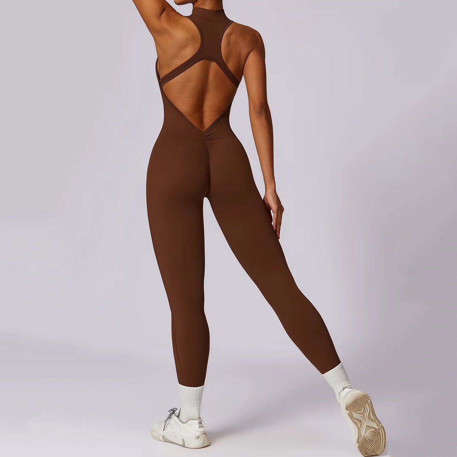 Sırt Detaylı Fermuarlı Büzgü Tayt Tulum