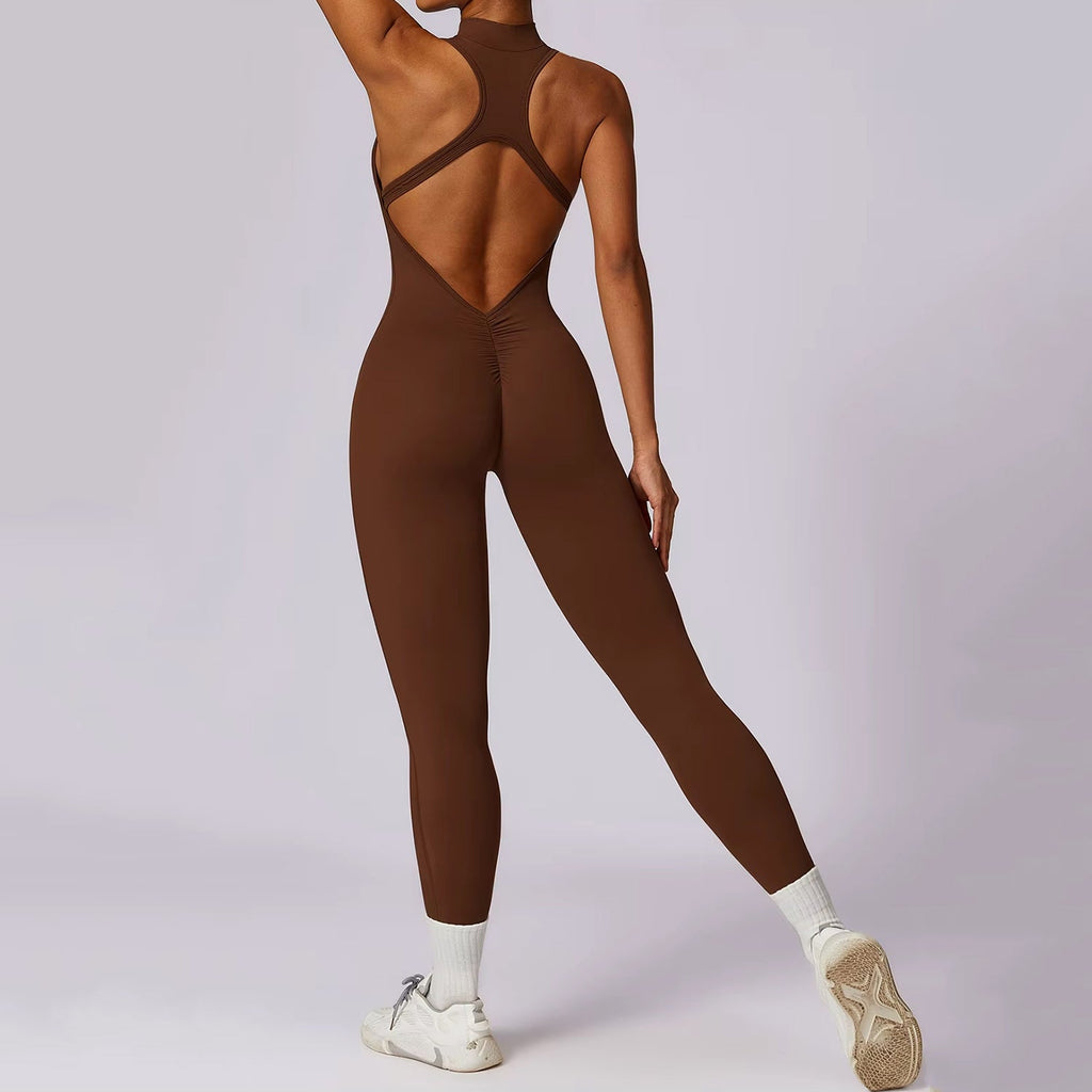 Sırt Detaylı Fermuarlı Büzgü Tayt Tulum