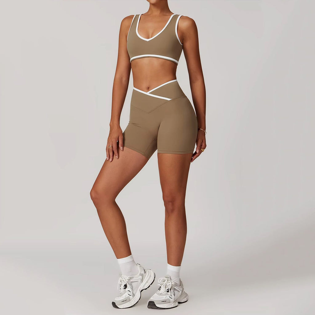 Çizgi Detaylı Bra Biker Takım