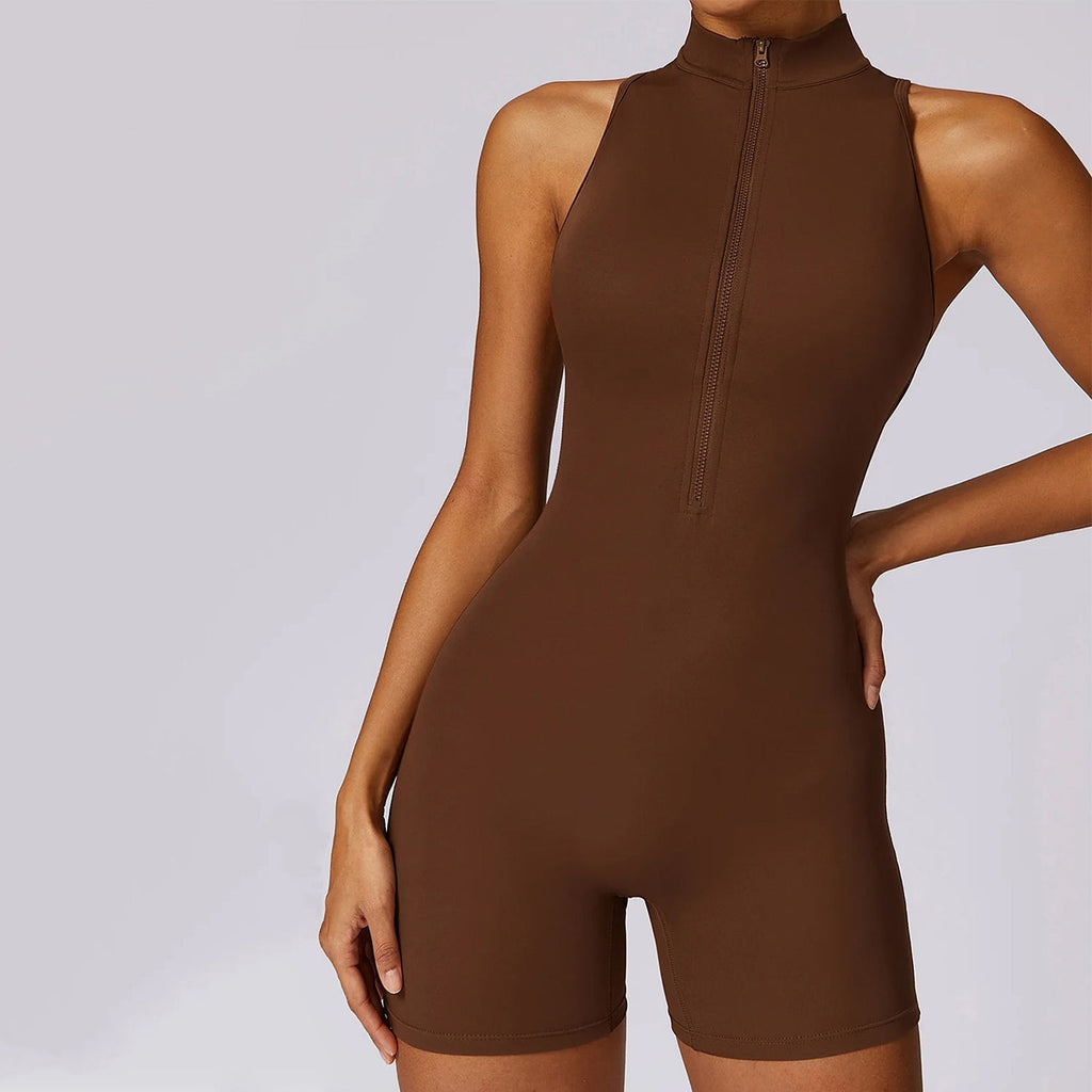 Sırt Detaylı Fermuarlı Büzgü Şort Tulum