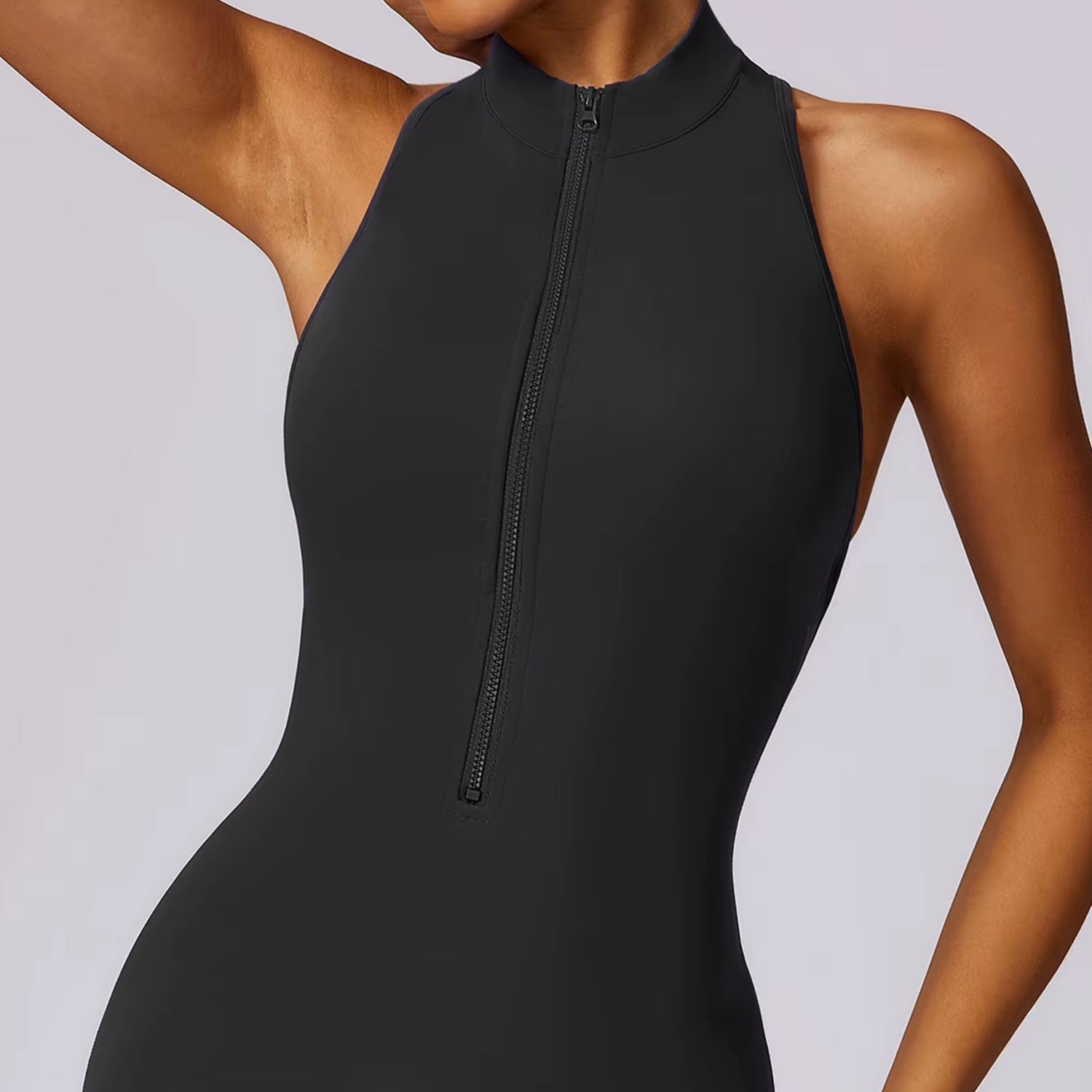 Sırt Detaylı Fermuarlı Büzgü Tayt Tulum