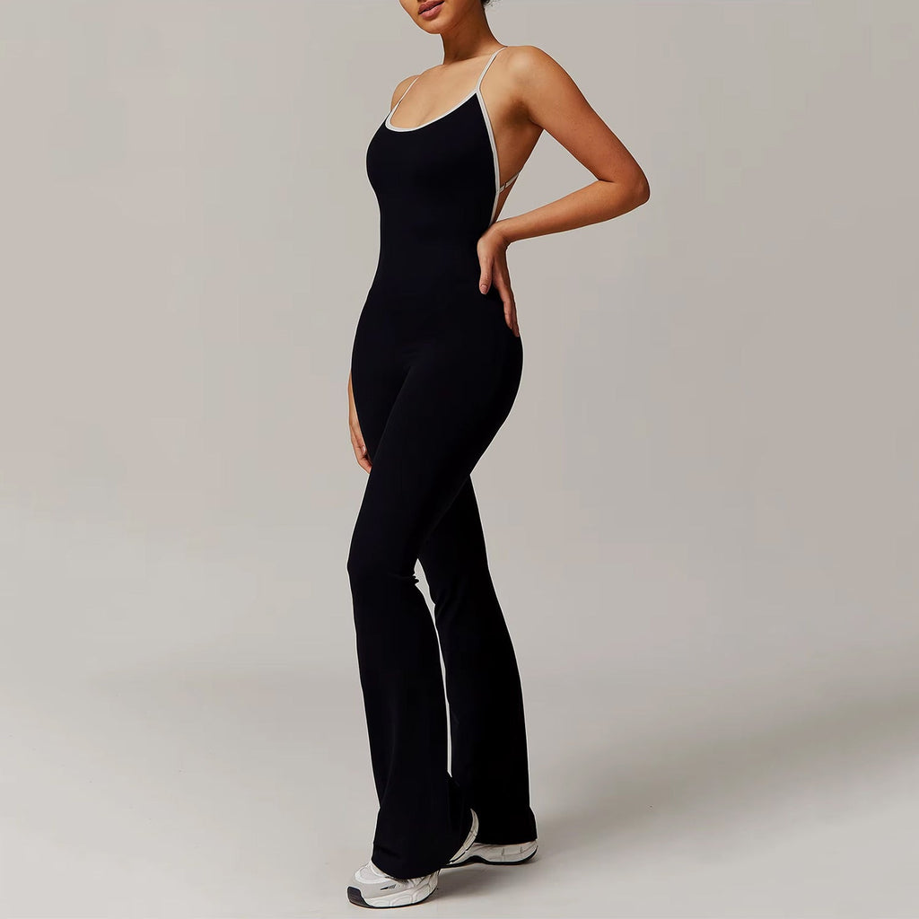 Çizgi Detaylı Sırt Dekolteli Büzgü Tulum