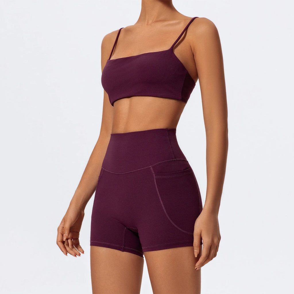 İnce Askılı Bra Cepli Biker Takım