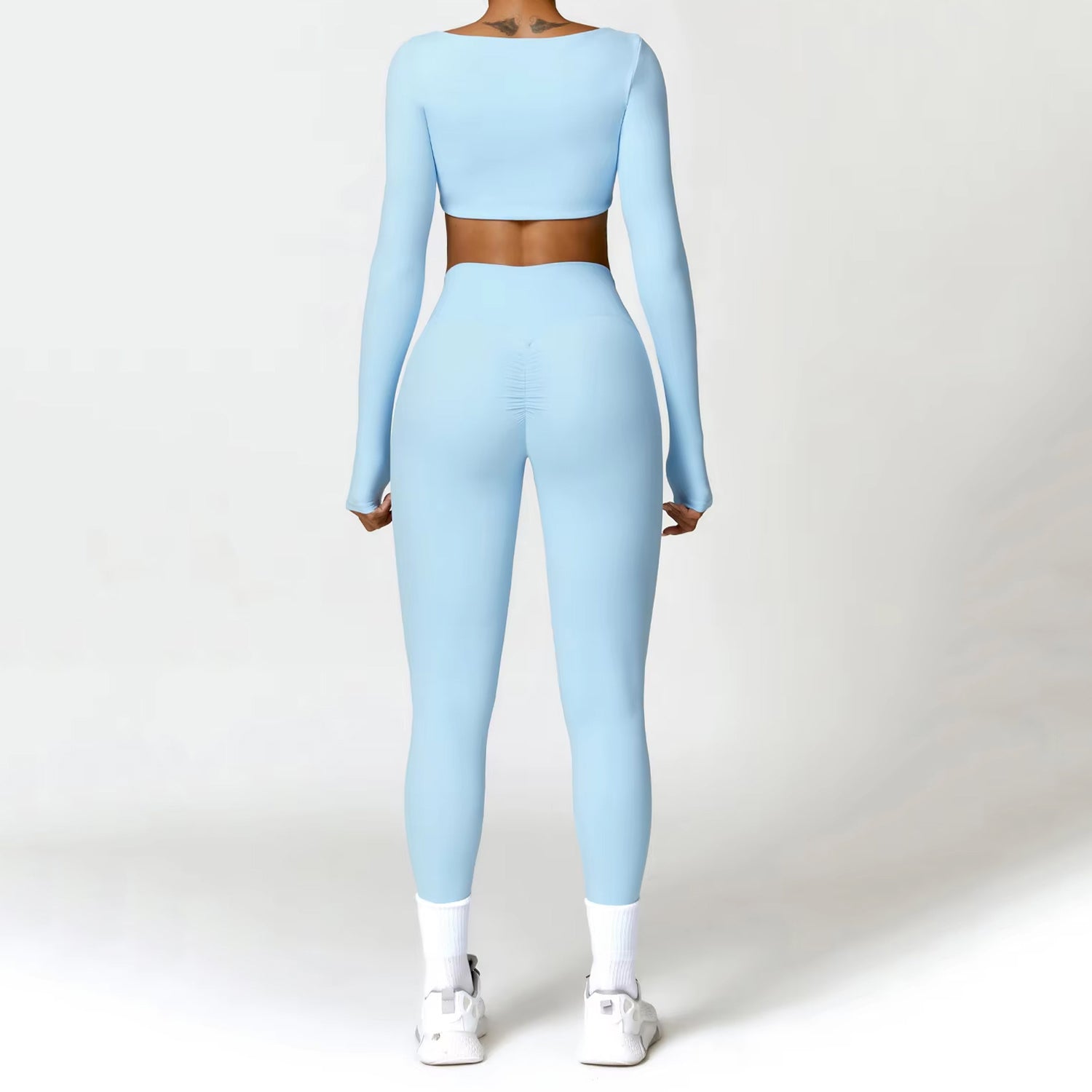 Uzun Kollu Crop Büzgü Tayt Takım