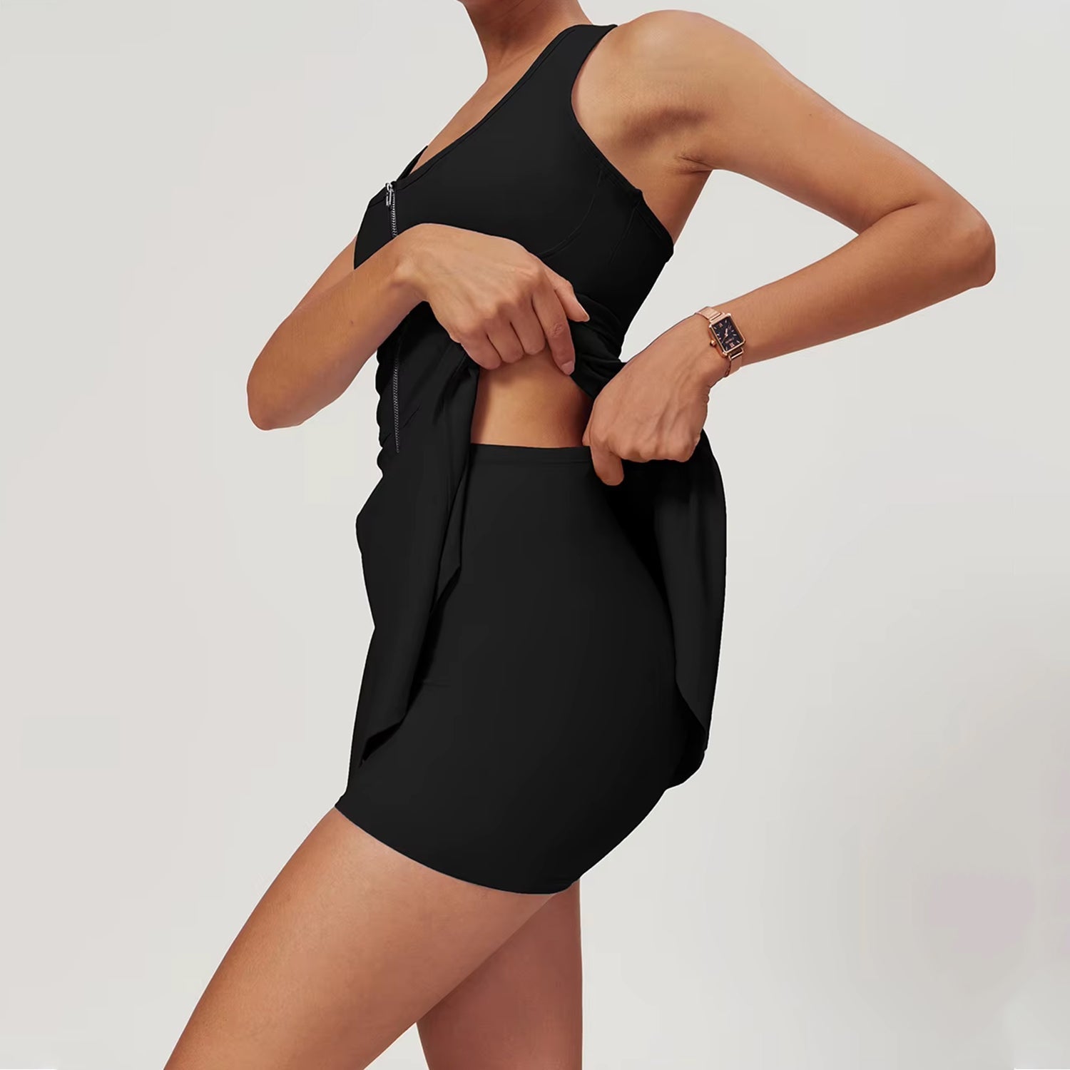 Fermuar Detaylı Şortlu Etek Tulum