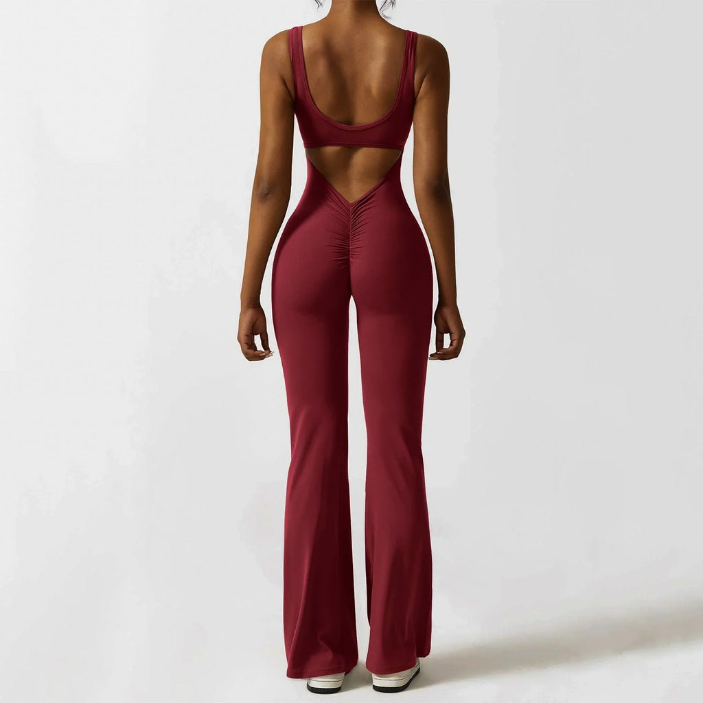 Sırt Detaylı Büzgü Flare Tulum