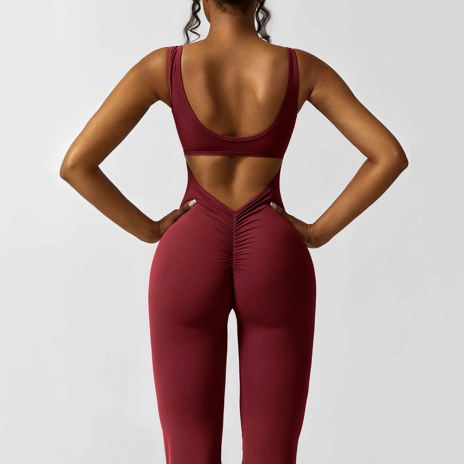 Sırt Detaylı Büzgü Flare Tulum