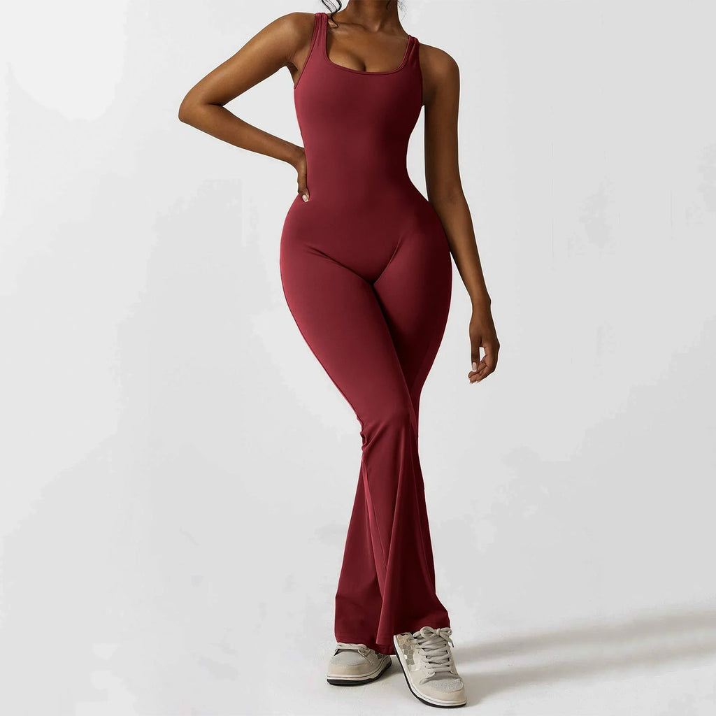 Sırt Detaylı Büzgü Flare Tulum