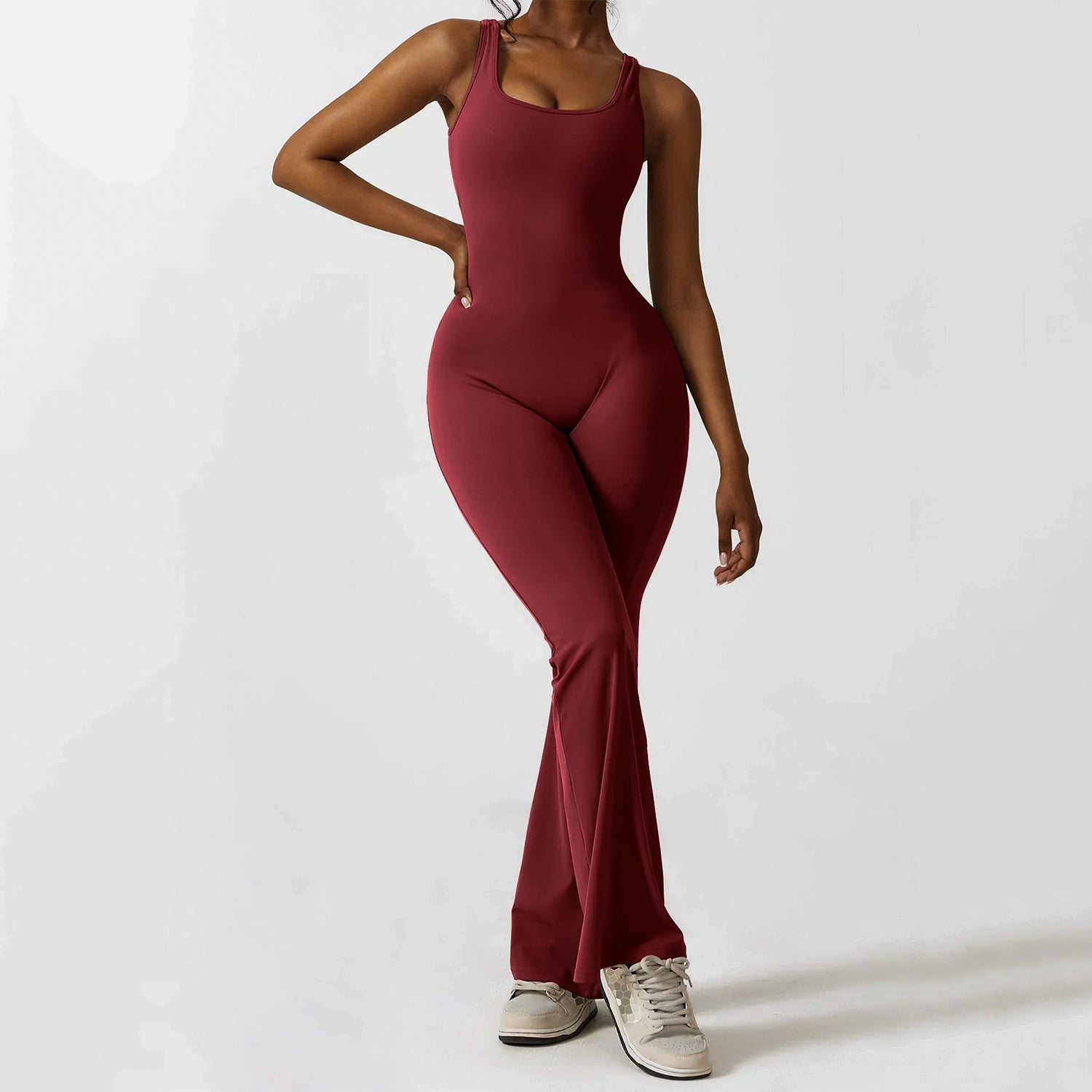 Sırt Detaylı Büzgü Flare Tulum