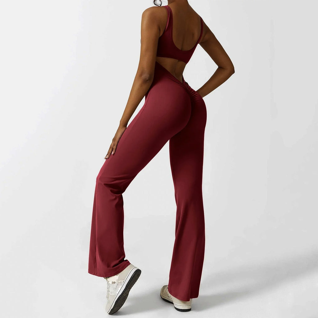 Sırt Detaylı Büzgü Flare Tulum