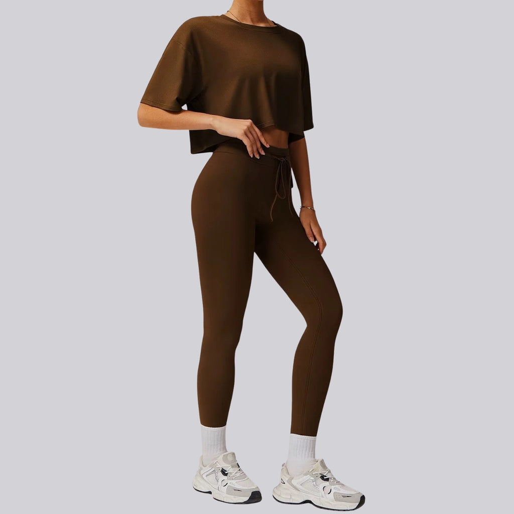 Kahverengi Crop Takım